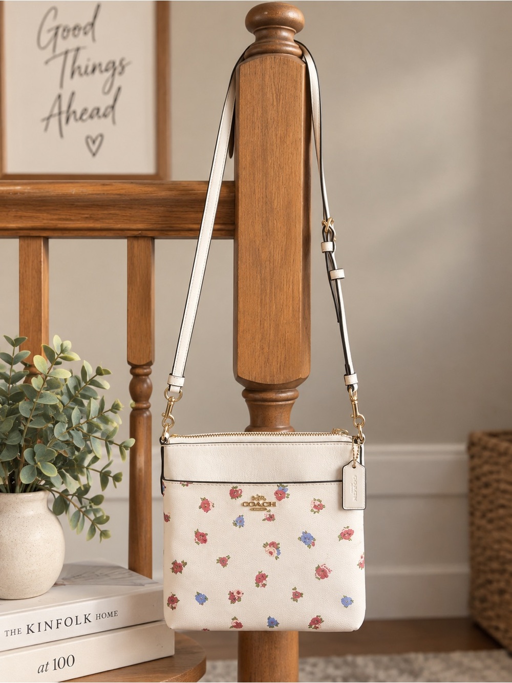 Coach Floral Print Crossbody Bag in Cream w/ Dust bag